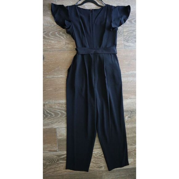 Calvin Klein CD4E1Q89 Women's Sz 4 Black Flutter Sleeve Belted Jumpsuit - Picture 2 of 10